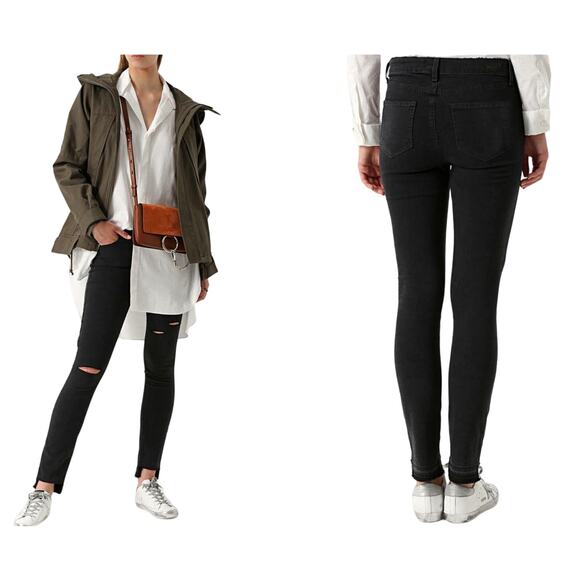 Paige Hoxton Ankle Black Destructed Un-Done Pants Size 25 5 Pocket Mid-Rise - Picture 1 of 8